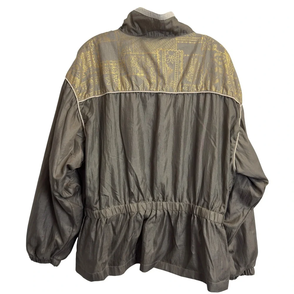 Out‎ Brook Vintage Windbreaker Jacket Olive Gold Graphic Zip Up Womens Large 80s